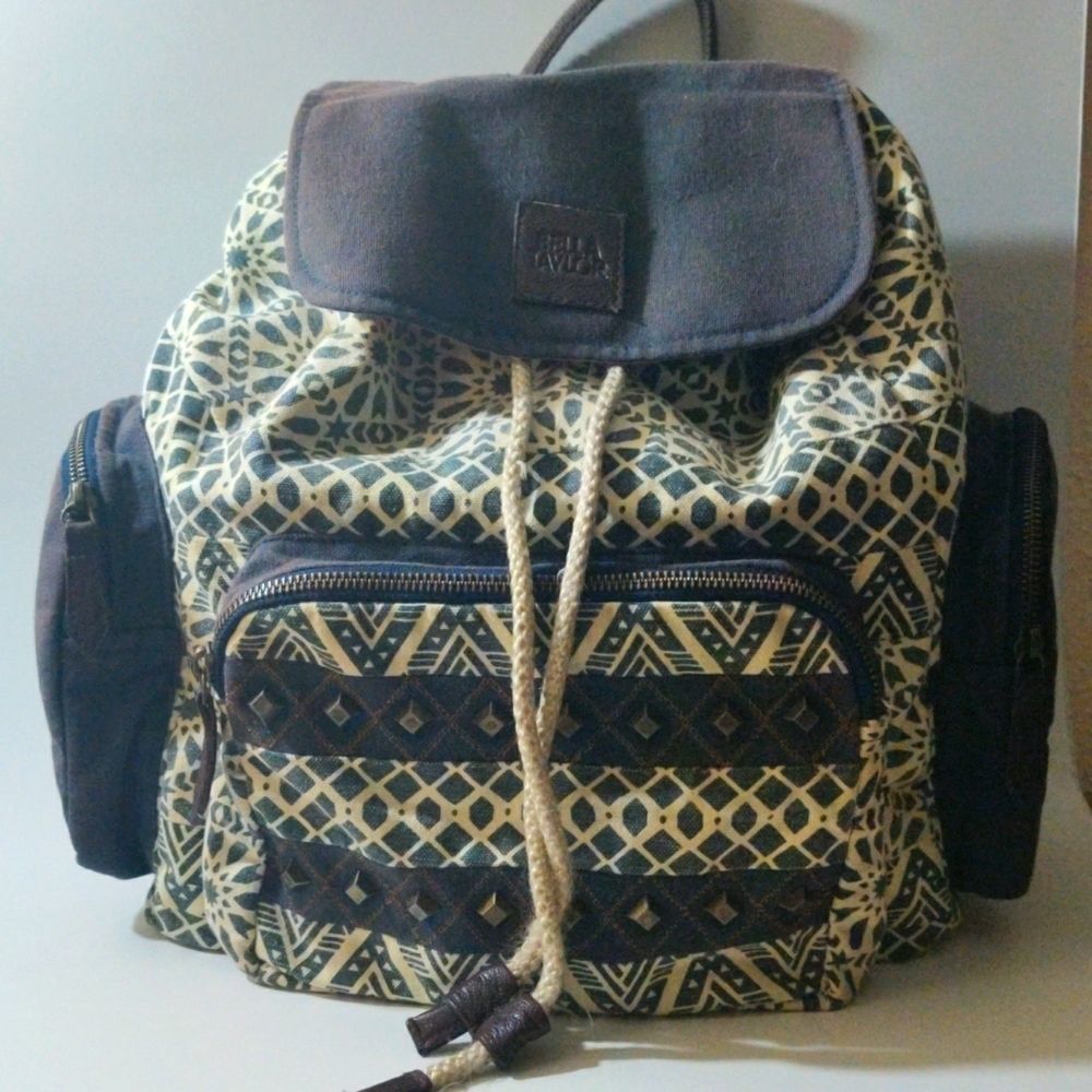 Bella Taylor Patterned White and dark blue Backpack‎
